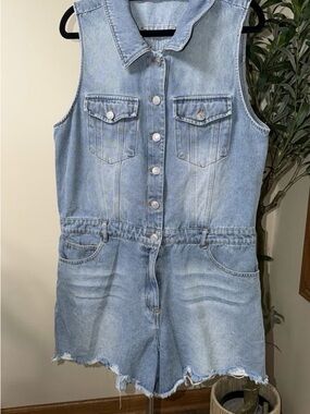 Sleeveless Light Blue Denim Romper